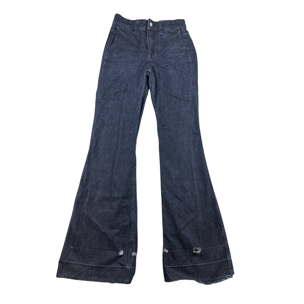 J.Crew Jeans Women 25 Blue Dark Flare Distressed Stretch Cotton Blend Denim
